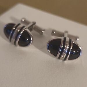 Elegant Black and Silver Cufflinks Onyx MONTBLANC